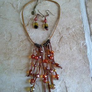 Boho Leather Necklace/Earrings- NEVER WORN